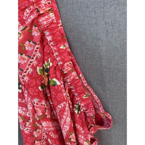 LC Lauren Conrad 2X Floral Button Front A-Line Midi Skirt Dk Pink Linen Pockets - Picture 6 of 8